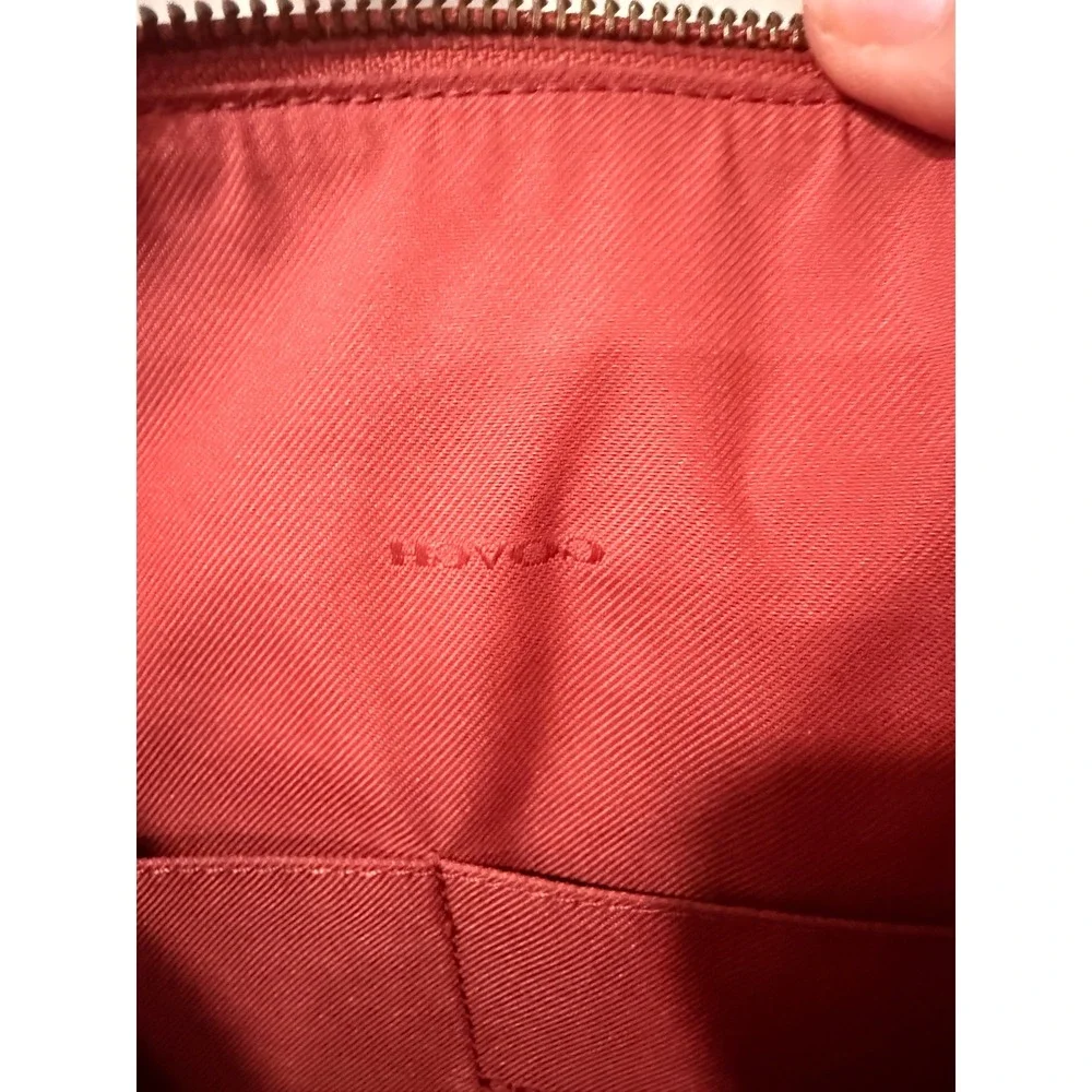 Coach Red Pebbled Leather Zip Top Tote Bag with Front Pocket and Dust Bag